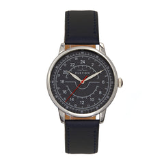 Elevon Gauge Leather-Band Watch - Silver/Navy ELE122-3