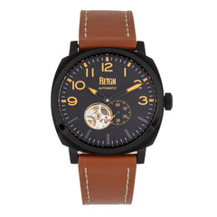 Reign Napoleon Semi-Skeleton Leather-Band Watch - Black/Brown REIRN5805