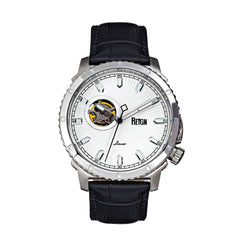 Reign Bauer Automatic Semi-Skeleton Leather-Band Watch - Silver/White