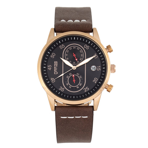 Breed Andreas Leather-Band Watch w/ Date - Rose Gold/Dark Brown BRD8707