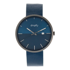 Simplify The 6400 Leather-Band Watch w/Date - Gunmetal/Blue SIM6406