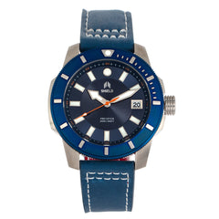 Shield Shaw Leather-Band Men's Diver Watch w/Date - Silver/Blue SLDSH106-3