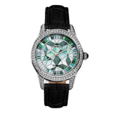 Empress Augusta Automatic Mosaic Mother-of-Pearl Leather-Band Watch - Silver/Black EMPEM3501