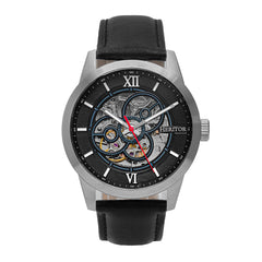 Heritor Automatic Jonas Leather-Band Skeleton Watch - Silver/Black - HERHR9501 HERHR9501