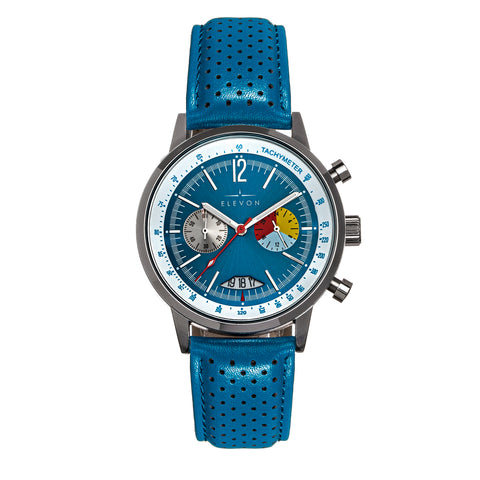 Elevon Torque Genuine Leather-Band Watch w/Date - Blue - ELE125-3 ELE125-3