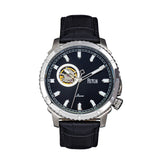 Reign Bauer Automatic Semi-Skeleton Leather-Band Watch - Silver/Black REIRN6002