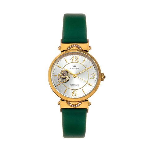 Empress Alouette Automatic Semi-Skeleton Leather-Band Watch - Green EMPEM3403