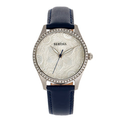 Bertha Dixie Floral Engraved Leather-Band Watch - Blue BTHBR9902