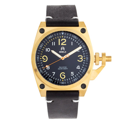 Shield Pascal Leather-Band Men's Diver Watch - Black/Gold - SLDSH102-5 SLDSH102-5