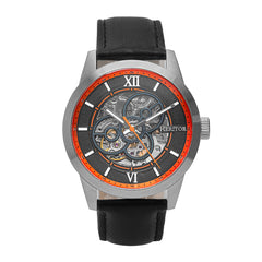 Heritor Automatic Jonas Leather-Band Skeleton Watch - Silver/Orange - HERHR9502 HERHR9502