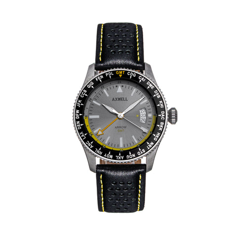 Axwell Arrow Leather-Band Watch w/Date - Black/Grey - AXWAW102-3 AXWAW102-3