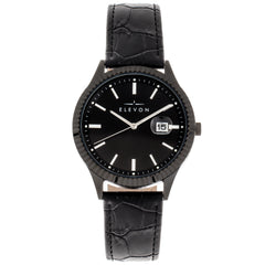 Elevon Concorde Leather-Band Watch w/Date - Black 
