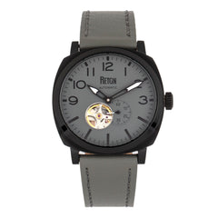 Reign Napoleon Semi-Skeleton Leather-Band Watch - Black/Grey REIRN5804