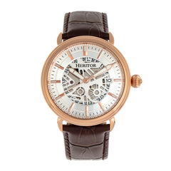 Heritor Automatic Mattias Leather-Band Watch w/Date - Rose Gold/Silver HERHR8405