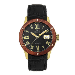 Heritor Automatic Everest Wooden Bezel Leather Band Watch /Date  - Gold/Black - HERHS1603 HERHS1603