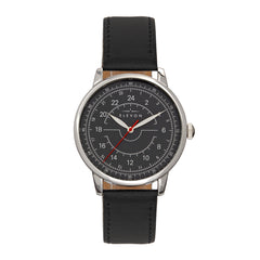 Elevon Gauge Leather-Band Watch - Silver/Black ELE122-2