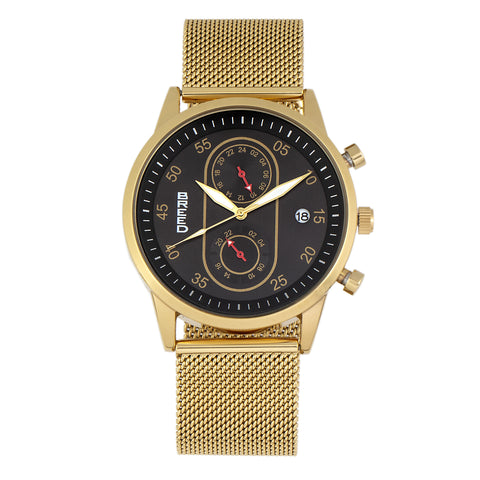 Breed Andreas Mesh-Bracelet Watch w/ Date - Gold/Black BRD8702