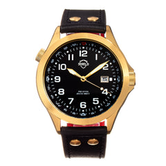 Shield Palau Leather-Band Men's Diver Watch w/Date - Gold/Black SLDSH104-5