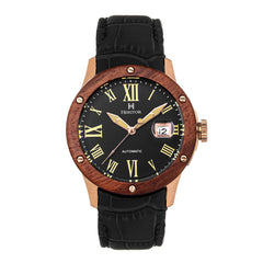 Heritor Automatic Everest Wooden Bezel Leather Band Watch /Date  - Rose Gold/Black - HERHS1605 HERHS1605