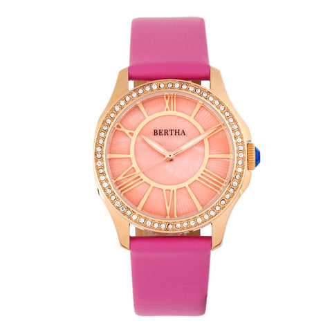 Bertha Donna Mother-of-Pearl Leather-Band Watch - Pink BTHBR9805