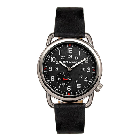 Breed Regulator Leather-Band Watch w/Second Sub-dial - Black - BRD8806 BRD8806