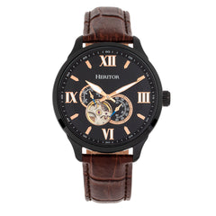 Heritor Automatic Harding Semi-Skeleton Leather-Band Watch - Black HERHR9006