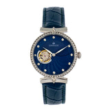 Empress Edith Semi-Skeleton Leather-Band Watch - Blue EMPEM3303