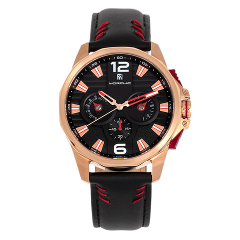 Morphic M82 Series Chronograph Leather-Band Watch w/Date - Rose Gold/Black MPH8204