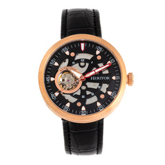 Heritor Automatic Jasper Skeleton Leather-Band Watch - Rose Gold/Black HERHR8707