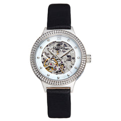 Empress Alice Automatic MOP Skeleton Dial Leather-Band Watch - Black