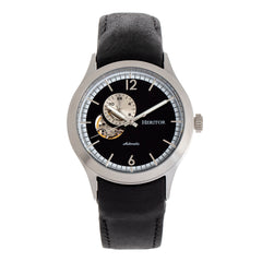 Heritor Automatic Antoine Semi-Skeleton Leather-Band Watch - Silver/Black HERHR8506