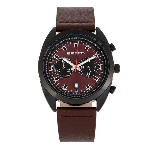 Breed Racer Chronograph Leather-Band Watch w/Date - Black/Brown BRD8507