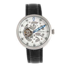 Heritor Automatic Jasper Skeleton Leather-Band Watch - Silver/White HERHR8703