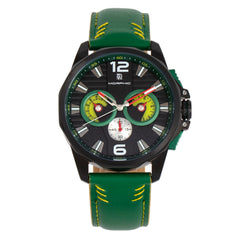 Morphic M82 Series Chronograph Leather-Band Watch w/Date - Black/Green MPH8206