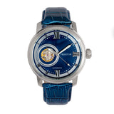 Heritor Automatic Maxim Semi-Skeleton Leather-Band Watch - Silver/Blue HERHR8603