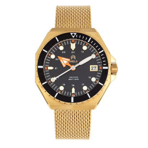 Shield Marius Bracelet Men's Diver Watch w/Date - Gold/Black SLDSH103-5