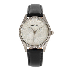 Bertha Dixie Floral Engraved Leather-Band Watch - Black
