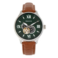 Heritor Automatic Harding Semi-Skeleton Leather-Band Watch - Silver/Green HERHR9003