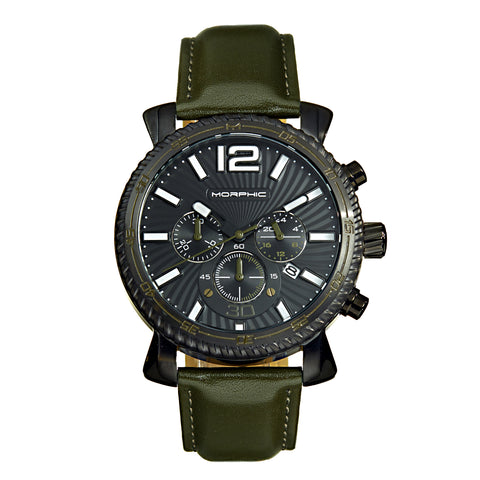 Morphic M89 Series Chronograph Leather-Band Watch w/Date - Olive/Black MPH8905