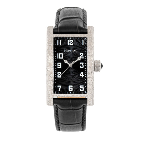 Heritor Automatic Jefferson Leather-Band Watch - Silver/Black HERHR8801