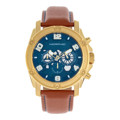 Morphic M73 Series Chronograph Leather-Band Watch - Gold/Blue MPH7304