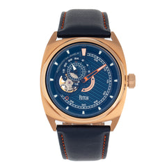 Reign Astro Semi-Skeleton Leather-Band Watch - Rose Gold/Navy REIRN5504