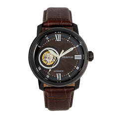 Heritor Automatic Maxim Semi-Skeleton Leather-Band Watch - Black/Brown HERHR8605