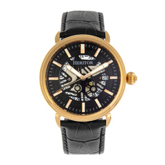 Heritor Automatic Mattias Leather-Band Watch w/Date - Gold/Black HERHR8404