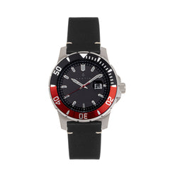 Nautis Dive Pro 200 Leather-Band Watch w/Date - Black & Red - GL1909-C GL1909-C