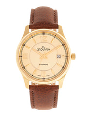 Grovana Swiss Made Sapphire Leather-Band  Men's Watch - Gold/Brown
