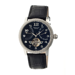 Heritor Automatic Piccard Semi-Skeleton Leather-Band Watch - Silver/Black HERHR2002