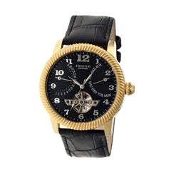 Heritor Automatic Piccard Semi-Skeleton Leather-Band Watch - Gold/Black HERHR2004