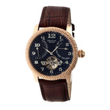 Heritor Automatic Piccard Semi-Skeleton Leather-Band Watch - Rose Gold/Black HERHR2006