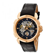 Heritor Automatic Conrad Skeleton Leather-Band Watch - Rose Gold/Black